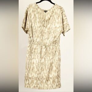 Ann Taylor Dress Women’s 8 Brown Beige A Line Elastic Waist Short Sleeve Stretch